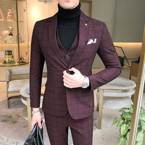 Men Dress Suits British 3Piece Men Wedding Suit New 2020 Autumn Mens Business Formal Plaid Suit Men Luxury Slim Fit Dress
