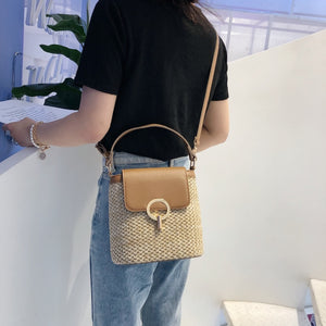 Small Straw Bucket Bags For Women 2021 Summer Crossbody Bags Lady Travel Purses and Handbags Female Shoulder Simple Bag