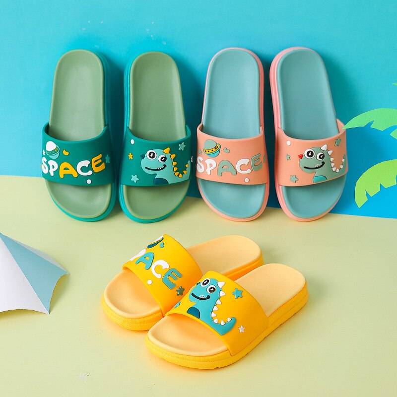 Cute Cartoon Dinosaur Designer House Women Slippers Summer Bathroom Non-slip PVC Slides Couples Shoes Indoor Girls Slippers