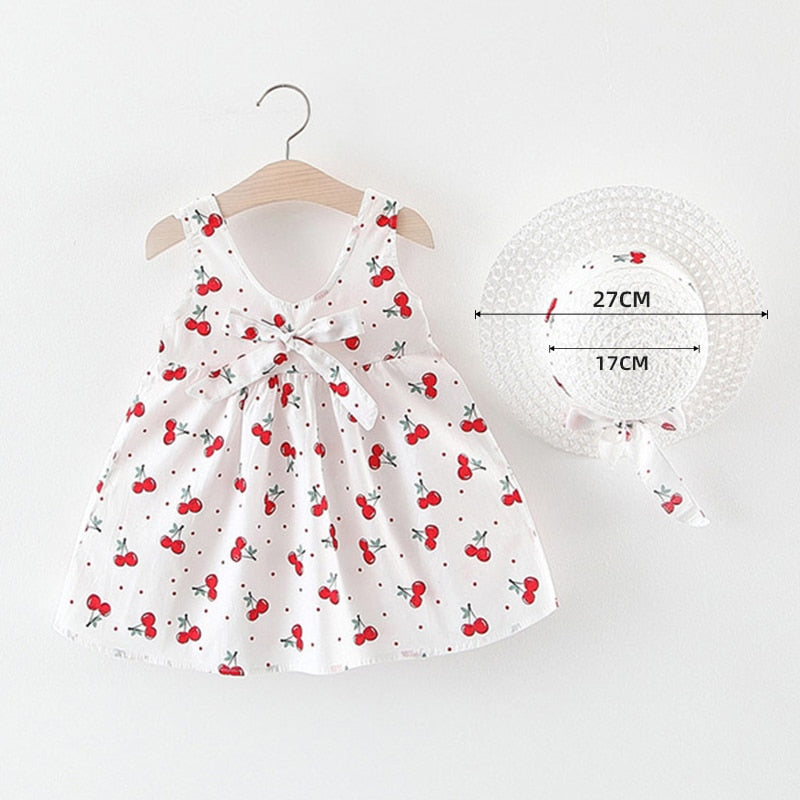 Melario Baby Girls Dresses With Hat 2pcs Clothes Sets Kids Clothes Baby Sleeveless Birthday Party Princess Dress Print Floral