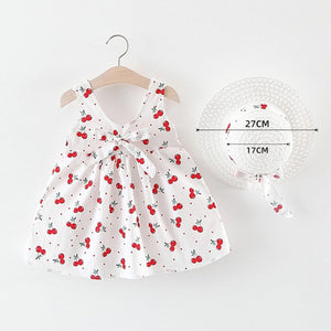 Melario Baby Girls Dresses With Hat 2pcs Clothes Sets Kids Clothes Baby Sleeveless Birthday Party Princess Dress Print Floral