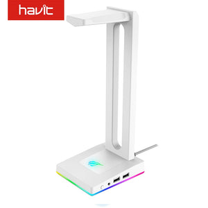 Havit TH630 RGB Headphones Stand with 3.5mm AUX and 2 USB Ports, Headphone Holder for Gamers Gaming PC Accessories Desk