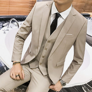 Latest Coat Pant Designs Beige Men Suit Prom Tuxedo Slim Fit 3 Piece Groom Wedding Suits For Men Custom Blazer Terno Masuclino
