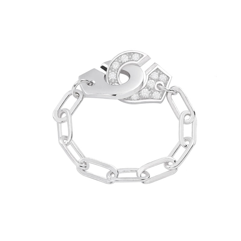 Moonmory Fashion 925 Sterling Silver Handcuff Ring White Paper Clip Chain Menottes Ring Gift For Women And Men Jewelry Dating