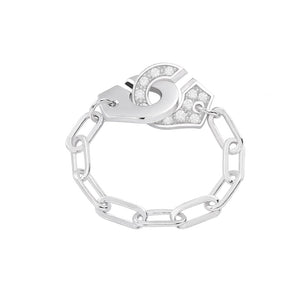 Moonmory Fashion 925 Sterling Silver Handcuff Ring White Paper Clip Chain Menottes Ring Gift For Women And Men Jewelry Dating