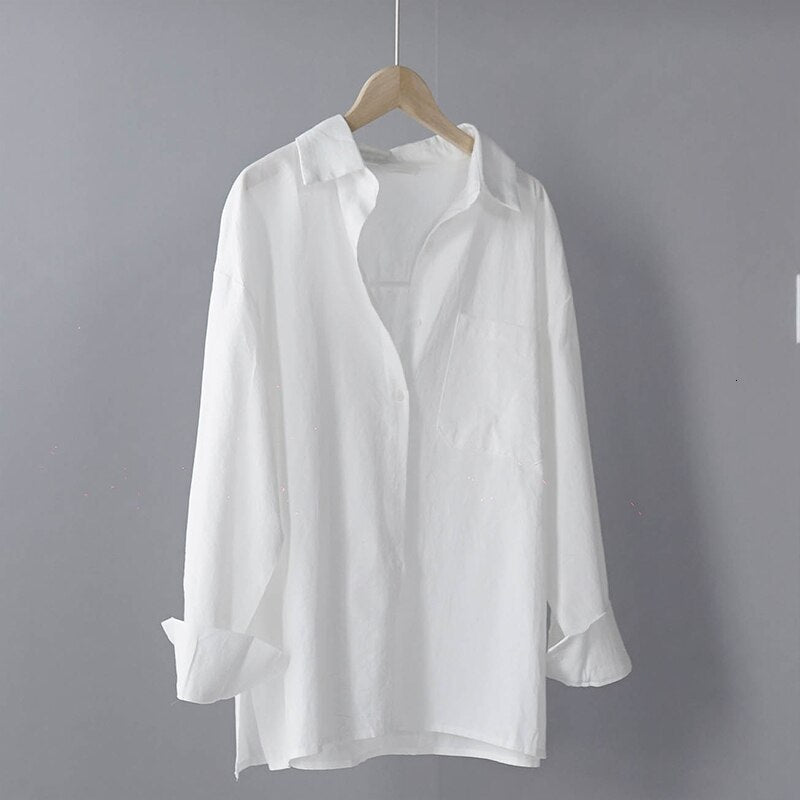 TITAME chemises Blouses femmes mode décontracté hauts femme col rabattu blanc ample à manches longues Blouse Ol Style chemise Simple haut