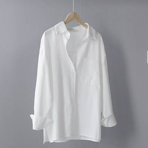 TITAME chemises Blouses femmes mode décontracté hauts femme col rabattu blanc ample à manches longues Blouse Ol Style chemise Simple haut
