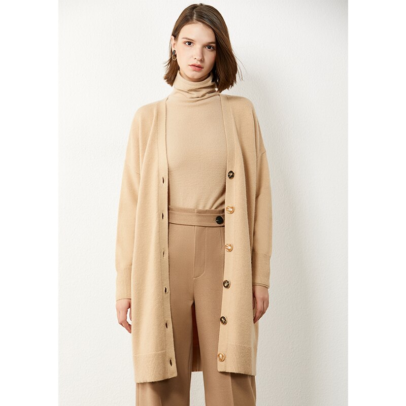 AMII Minimalism Autumn Winter Women Cardigan Fashion Solid Vneck Loose Knitted Women's Overcoat Female Coat Tops 12040478