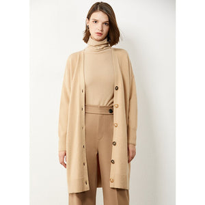 AMII Minimalism Autumn Winter Women Cardigan Fashion Solid Vneck Loose Knitted Women's Overcoat Female Coat Tops 12040478