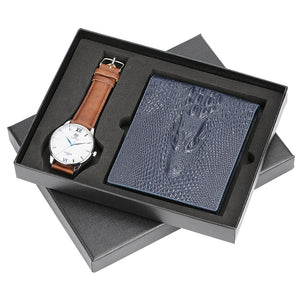 Mens Watches Luxury Minimalist Quartz Wrist Watch Card Holder Wallet Watches Men Gift Set Watches for Dad Husband Boy Friend