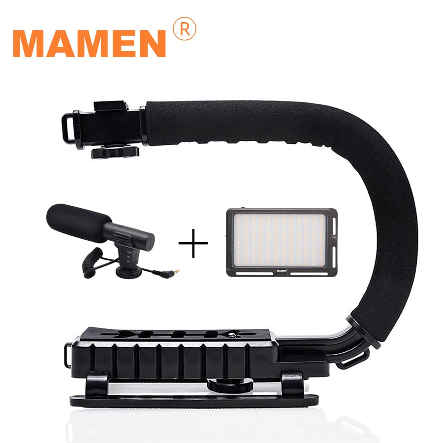 Stabilisateur de cardan de caméra MAMEN avec studio LED lumière vidéo et Microphone pour la photographie DSLR stabilisateur de poche de prise de vue Vlog