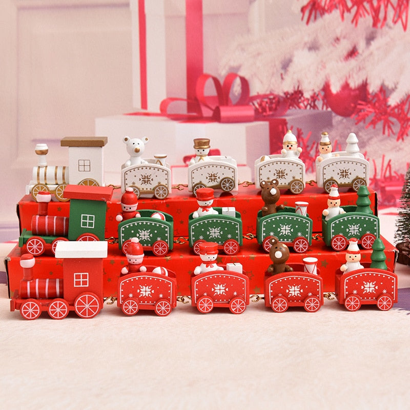 Wooden Christmas Train Ornament Christmas Decoration For Home Santa Claus Gift Toys Crafts Table Deco Navidad Xmas 2021 New Year