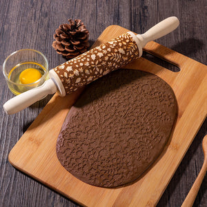 New Leaf Christmas Deer Wooden Rolling Pin Embossing Baking Cookies Noodle Biscuit Fondant Cake Dough Patterned Roller Snowflake
