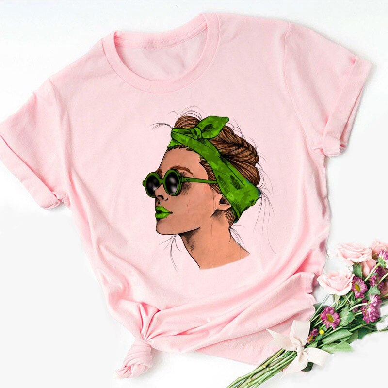 2021 Vogue Cool Spring Summer Girls Print Women Blouses Pink Summer Casual Harajuku O-Neck Shein Femme Tops Shirt Plus Size