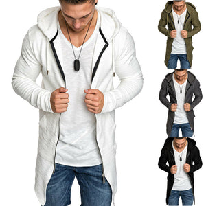 Mens Casual Hoodie Hooded Longline Zip Sweatshirt Sweater Jacket Outwear Coat XL