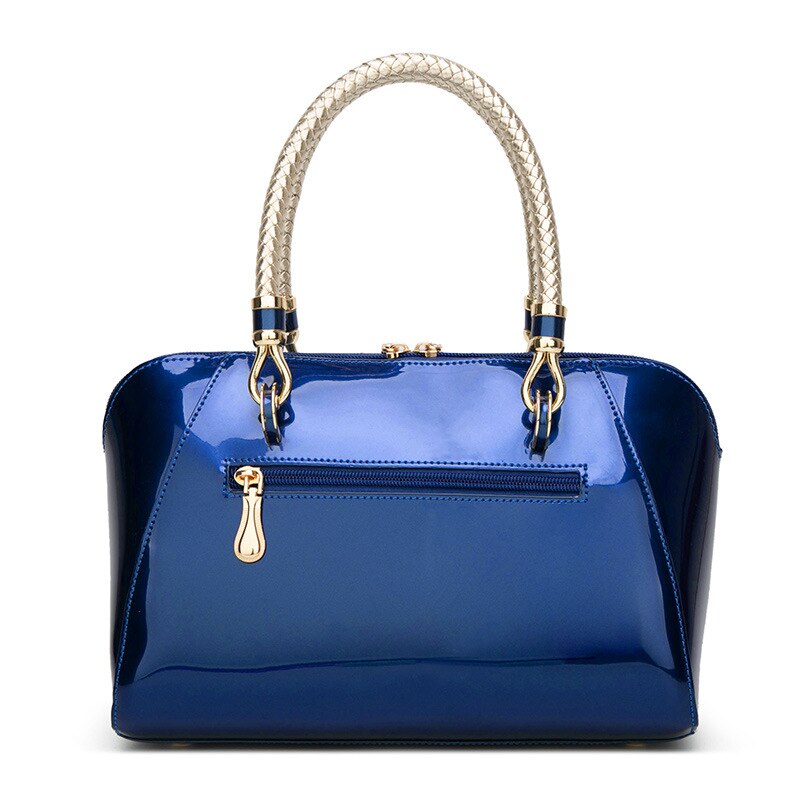 Women's Patent Leather Boston Bag Solid Color Large Capacity Handbag Casual Shoulder Diagonal Bag