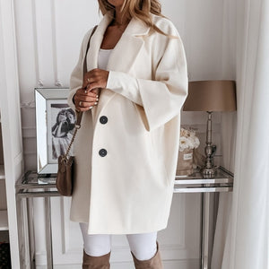 Autumn and Winter Three-Quarter Sleeve Vintage long coat women 2020 Elegant V-Neck Button Lapel Pocket Woolen Coat Women's