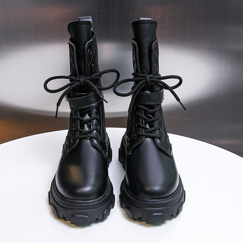 Women Combat Boots 2020 Autumn Female Platform Gothic Shoes Black Leather Boots Women Fashion Mid Calf Boots