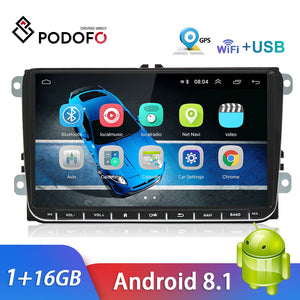 Podofo Android 8.1 Car Radio Stereo 9'' Multimedia Player Autoradio Mirror Link for VW Passat Golf MK5 MK6 Jetta Touran Seat