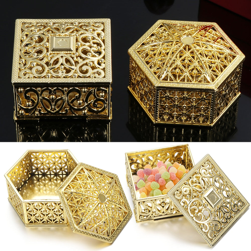 Plastic Hollow Gold Foil Cake Candy Box Wedding