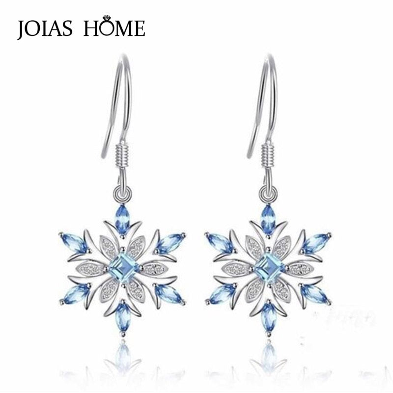 JoiasHome 925 Sterling Silver Earrings Korean Light Blue Topaz Snowflake Earrings Classicparty Gift Wholesale