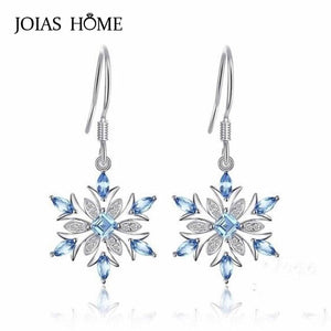 JoiasHome 925 Sterling Silver Earrings Korean Light Blue Topaz Snowflake Earrings Classicparty Gift Wholesale