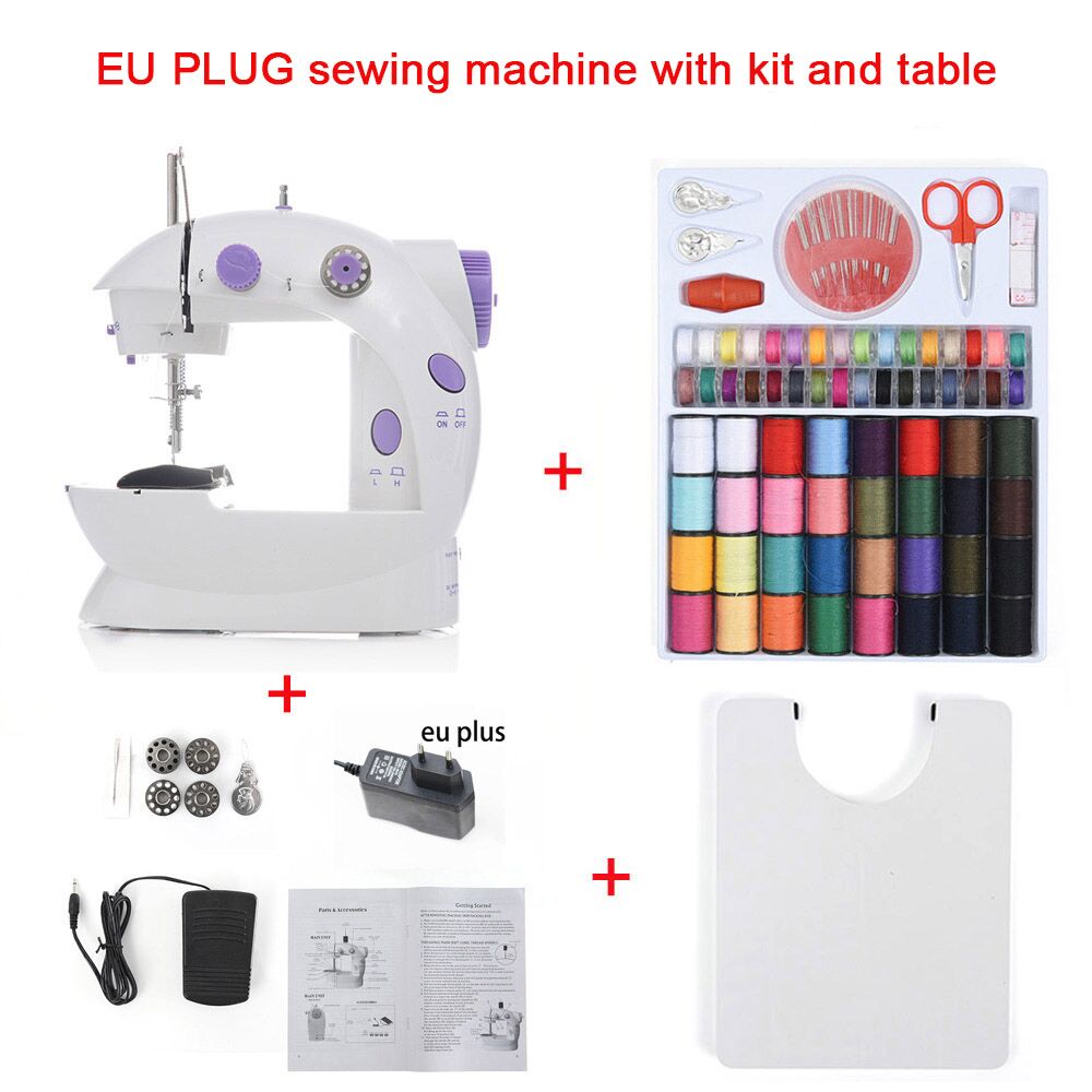 INNE Sewing Machine Mini Portable Household Night Light Foot Pedal Straight Line Hand Table Two Thread Kit Electric