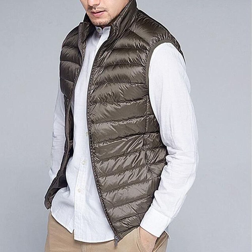 Men Thin Domn Vest Casual Light Men Down Vest Top Selling Zipper Big Size New Arrival 6 Colors Male White Duck Down Vest MWB014