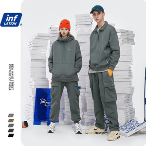 INFLATION Loose Fit Men Sweatpants In Pure Color 2020 Autumn Winter Retro Warm Sweatpants Men Streetwear Men Casual Pants 3232W