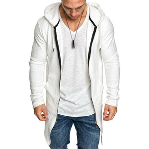 Mens Casual Hoodie Hooded Longline Zip Sweatshirt Sweater Jacket Outwear Coat XL