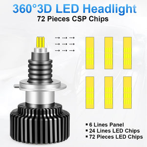 HLXG 2x H7 LED Auto Light 3D No Blind Zone 24 Sides led lamp 72PCS CSP Chips LED car headlight Super Bright H1 18000LM 12V 50W