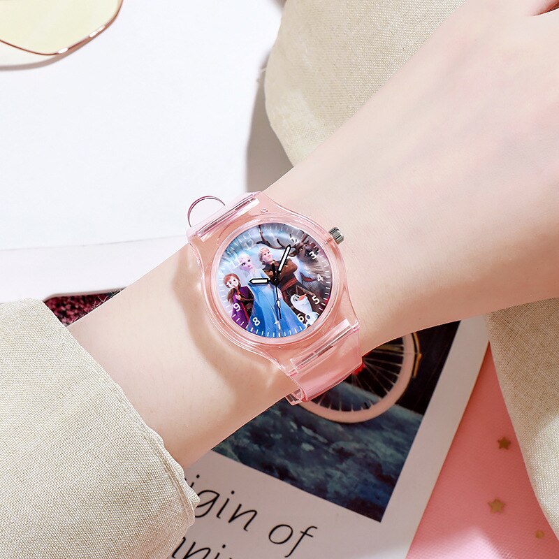 New Disney Frozen Princess Pattern Children Watch Toys Fashion Crystal Cartoon Leather Quartz Wristwatch for Girls Kids Toy Gift