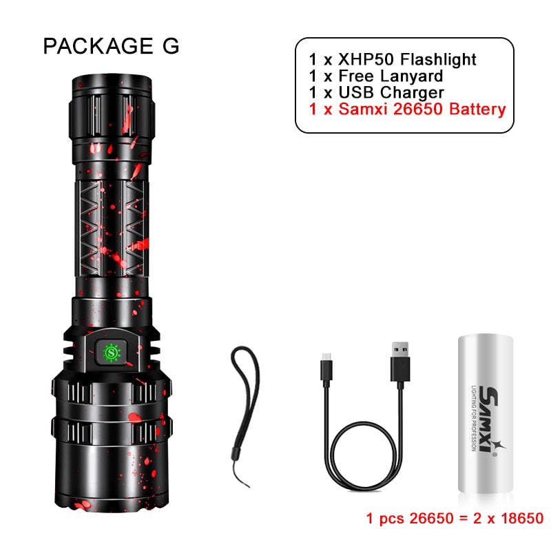 Powerful Flashlight High Power Rechargeable LED Lamp Self Defense Shocker Lantern Bike Light Tactical Torch By 18650 Battery