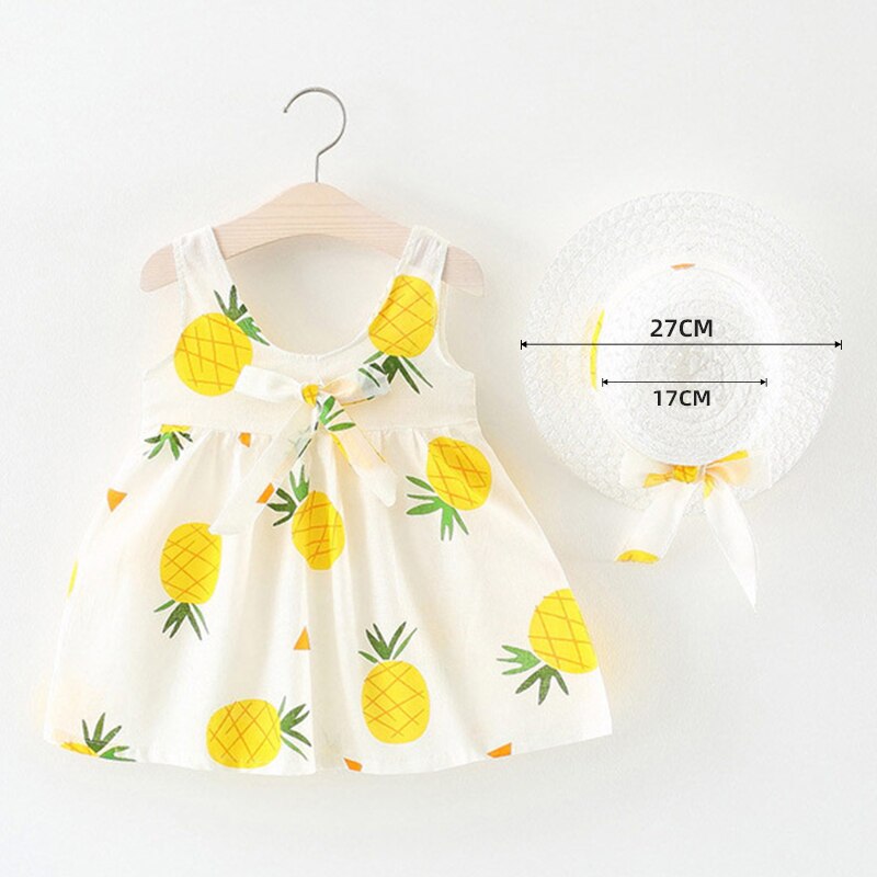 Melario Baby Girls Dresses With Hat 2pcs Clothes Sets Kids Clothes Baby Sleeveless Birthday Party Princess Dress Print Floral
