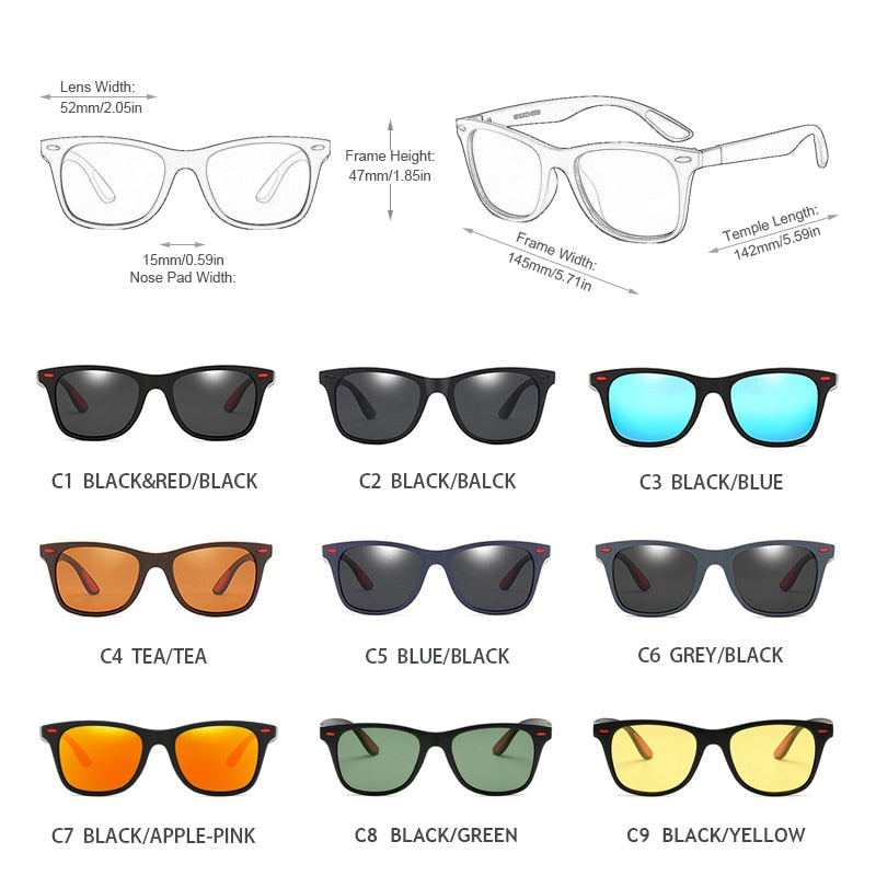 FUQIAN Hot Sale Polarized Sunglasses Men Women Classic Square Plastic Driving Sun Glasses Male Fashion Black Shades UV400