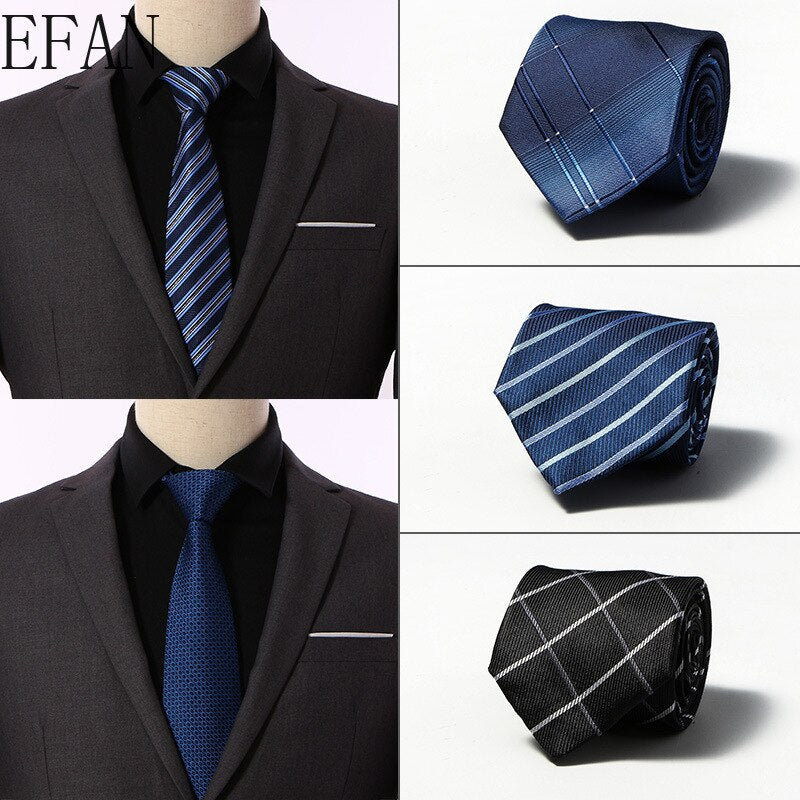 Luxury Fashion Striped Plaid Men's Tie Red Blue Grey Classic Neck Ties Leisure Business Wedding High Quality 8cm Silk Necktie