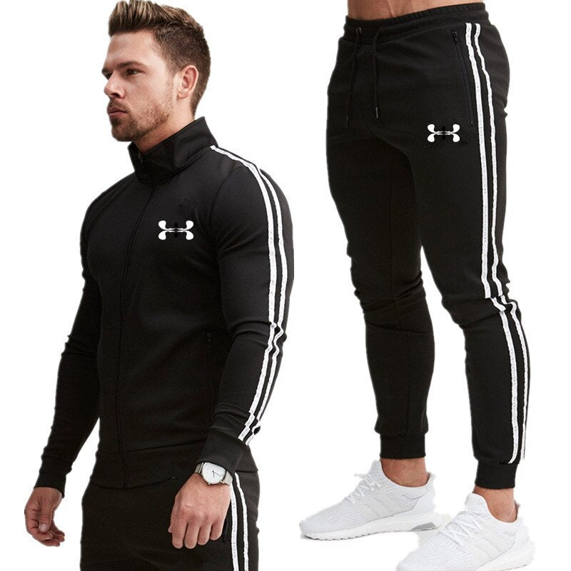 Men's casual sports stand-up collar clothes long-sleeved jacket stitching 2020 track suit new autumn men's sweater + pants suit