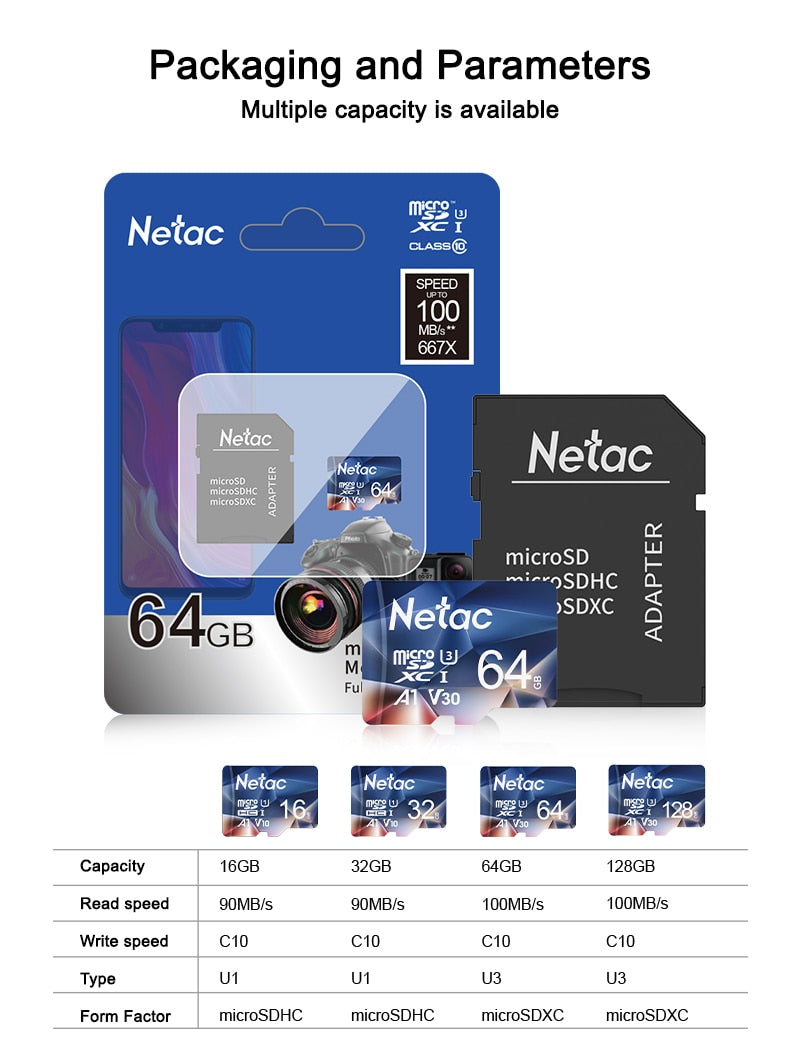 Netac Memory Card micro sd 128GB 32GB 16GB 100MB/S 64GB Micro SD Card адаптер sd Flash Card SD Card Hot Sale P500