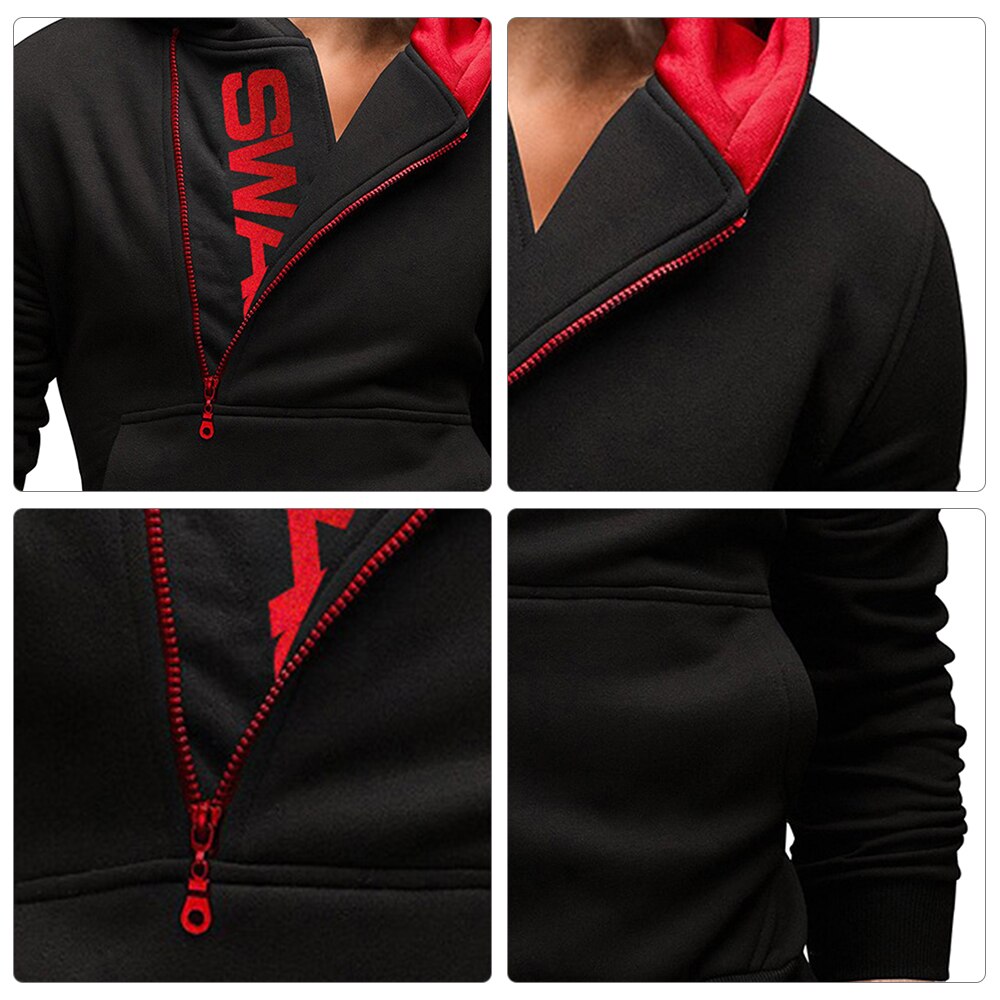 Hoodies Laamei Men Fashion Oblique Zipper Patchwork Tracksuit Sweatshirt Men's Collar Cap Long Sleeves Pullover Plus Size M-3XL