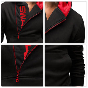 Hoodies Laamei Men Fashion Oblique Zipper Patchwork Tracksuit Sweatshirt Men's Collar Cap Long Sleeves Pullover Plus Size M-3XL