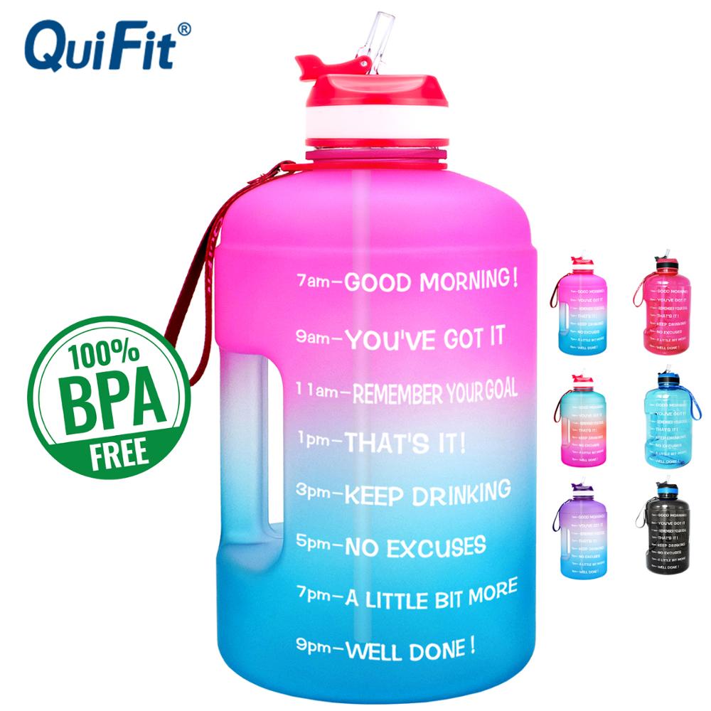 QuiFit 3.78L 2.2L 1.3L 128oz Gallon Water Bottle with Straw Clear Plastic Drinking Bottles GYM Tool Jug BPA Free Sports Cup