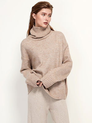 Aachoae Autumn Winter Women Knitted Turtleneck Wool Sweaters 2022 Casual Basic Pullover Jumper Batwing Long Sleeve Loose Tops