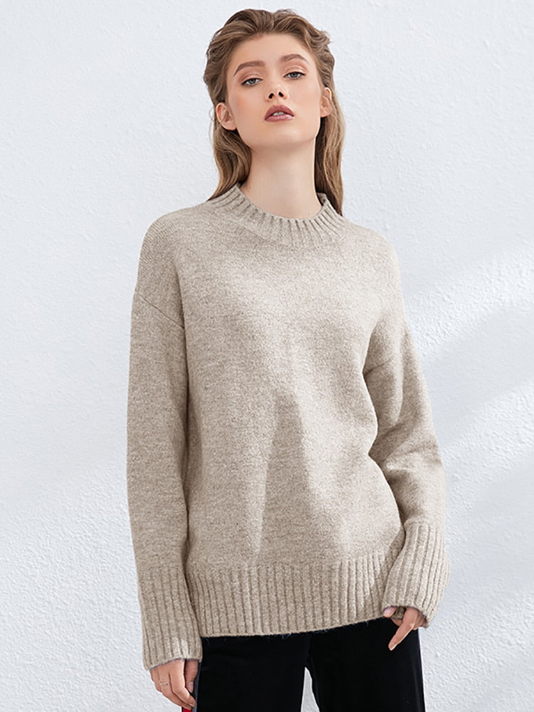 Aachoae Autumn Winter Women Knitted Turtleneck Wool Sweaters 2022 Casual Basic Pullover Jumper Batwing Long Sleeve Loose Tops