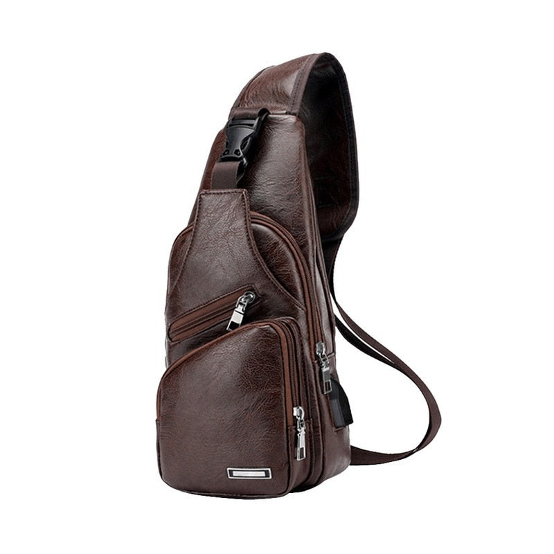 Travel Men&#39;s Crossbody Bags USB Chest Bag Designer Messenger Bag Leather Shoulder Bags Diagonal Package New Back Pack