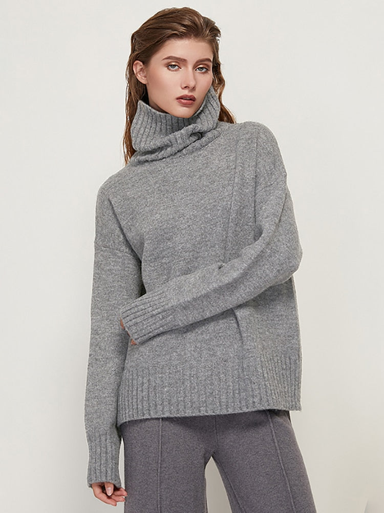 Aachoae Autumn Winter Women Knitted Turtleneck Wool Sweaters 2022 Casual Basic Pullover Jumper Batwing Long Sleeve Loose Tops