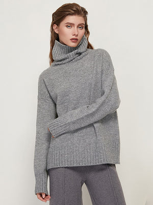 Aachoae Autumn Winter Women Knitted Turtleneck Wool Sweaters 2022 Casual Basic Pullover Jumper Batwing Long Sleeve Loose Tops