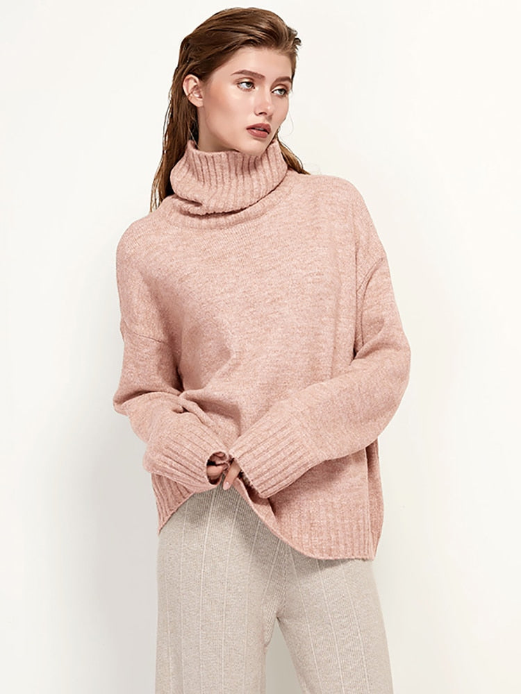 Aachoae Autumn Winter Women Knitted Turtleneck Wool Sweaters 2022 Casual Basic Pullover Jumper Batwing Long Sleeve Loose Tops
