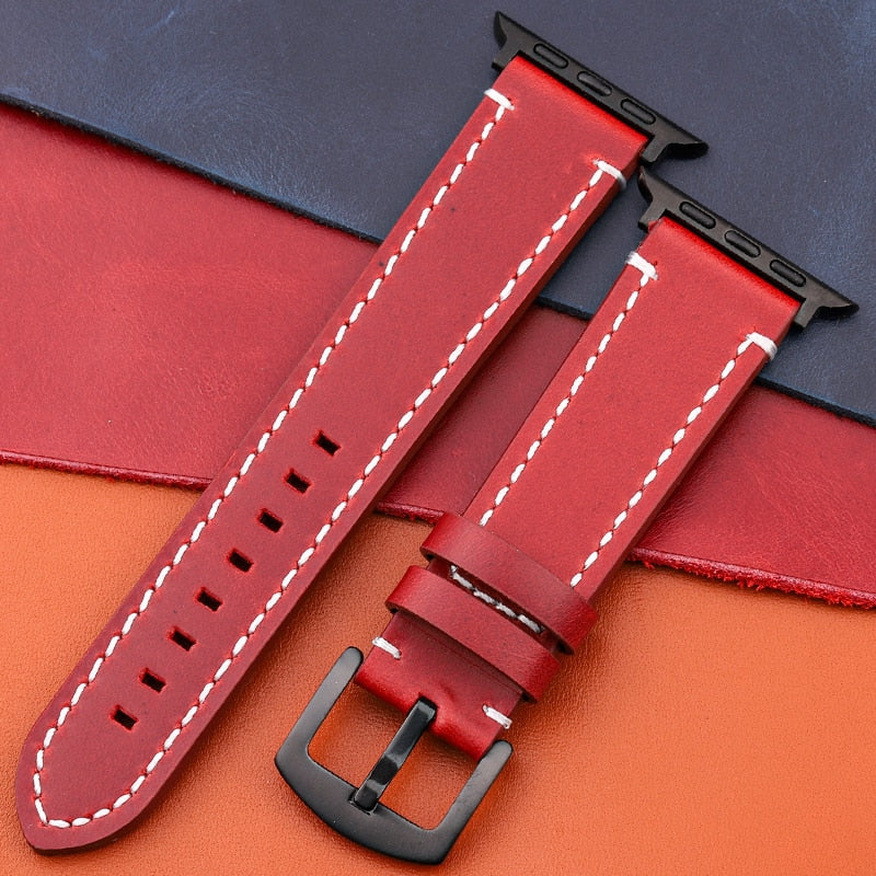 Genuine Leather Strap For Apple Watch Band Serie 7 6 5 4 Se Bracelet 44mm 45mm 40mm 41mm 42mm 38mm Women Men Iwatch Watchband