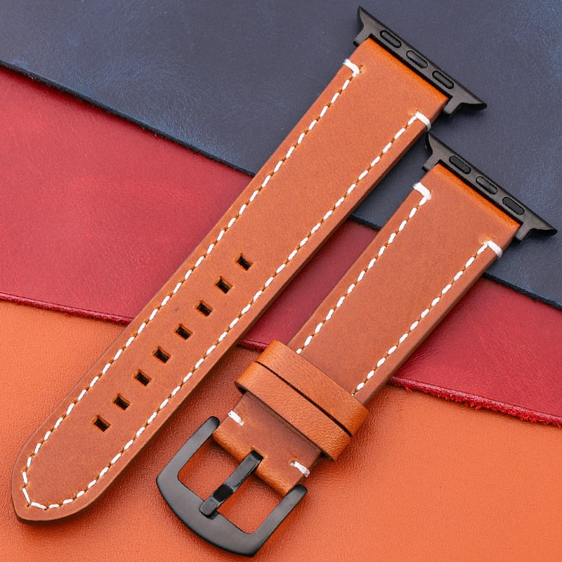 Genuine Leather Strap For Apple Watch Band Serie 7 6 5 4 Se Bracelet 44mm 45mm 40mm 41mm 42mm 38mm Women Men Iwatch Watchband