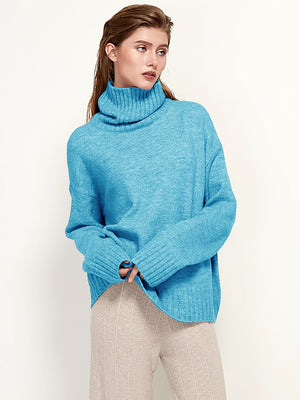 Aachoae Autumn Winter Women Knitted Turtleneck Wool Sweaters 2022 Casual Basic Pullover Jumper Batwing Long Sleeve Loose Tops